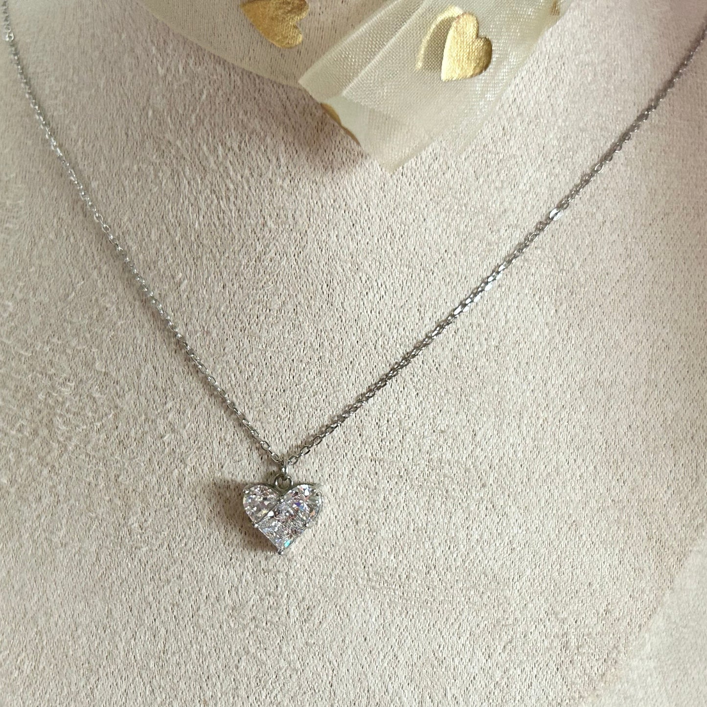 white cubic zirconia gemstone heart shaped women girls necklace 925 sterling silver jewelry nickel free lead free