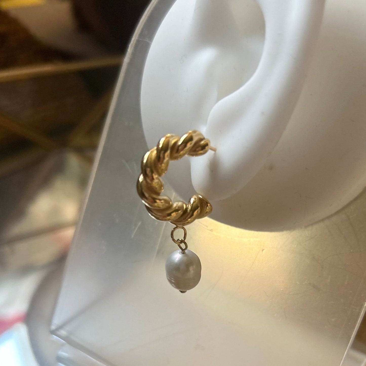 CHARLIE - C Twist Pearl Stud Earrings