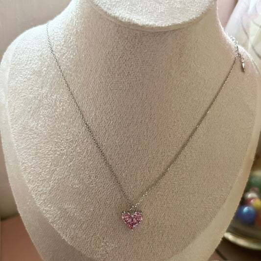 KARA (P) - Pink Heart Zirconia Gemstone Necklace