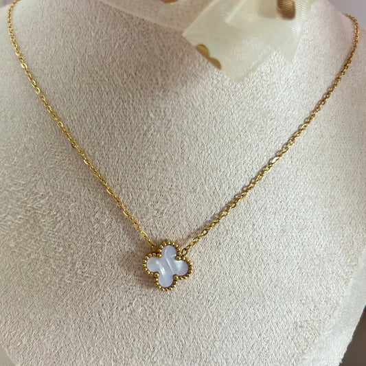 18k gold plated stainless steel jewelry four leaf clover white necklace