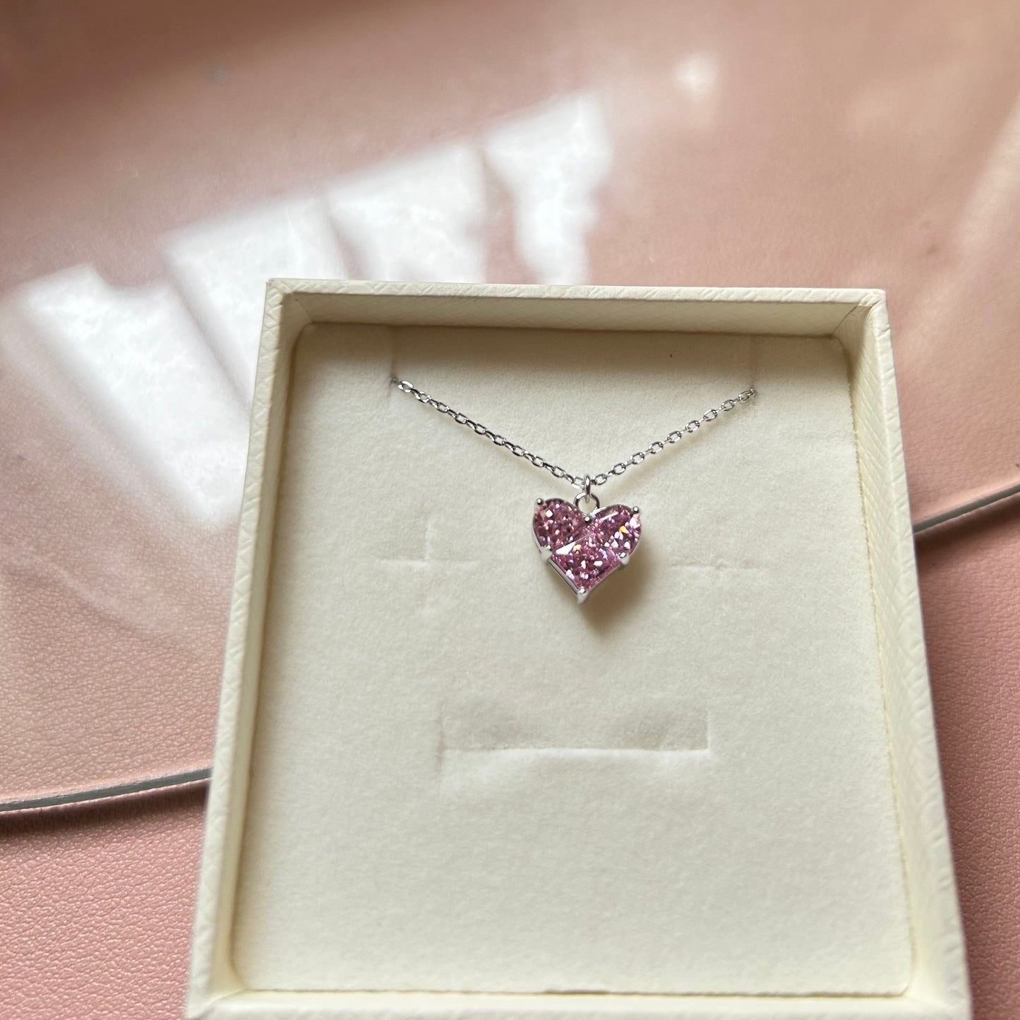 KARA (P) - Pink Heart Zirconia Gemstone Necklace