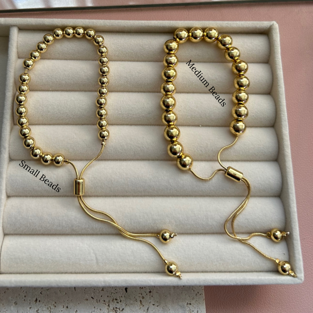 MORGAN- Adjustable Pearl/Gold Beaded Bracelet