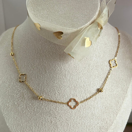 gold plated stainless steel four leaf clover on beaded chain necklace simple dainty women girls jewelry waterproof allergy free tarnish free