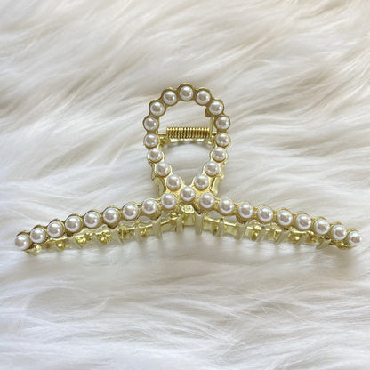 Gold Metal Claw Clip with Pearls