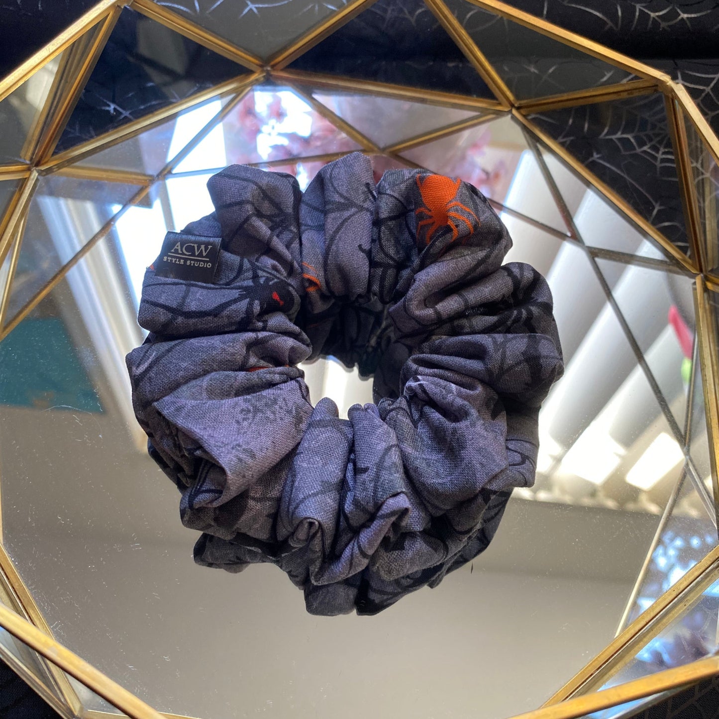 Halloween themed spider web printed handmade scrunchie