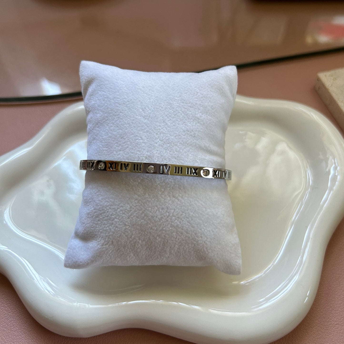 HERA (S) - Roman Numeral Thin Bangle with Zirconia Stones