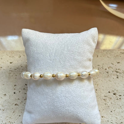 MEGAN - Adjustable Pearl & Gold Beaded Bracelet