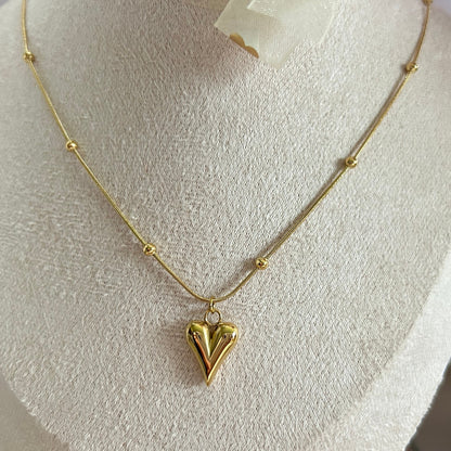 gold plated stainless steel heart shaped pendant beaded chain necklace women girls jewelry waterproof hypoallergenic tarnish free