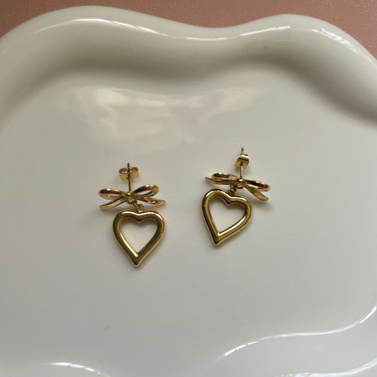 AMANDA - Heart Bow Stud Earrings - ACW Style Studio